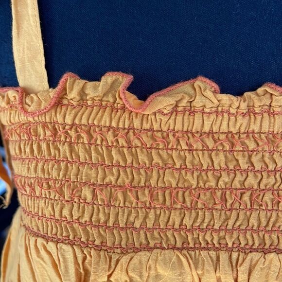 Rachel Zoe orange 100% cotton smoked embroidered shoulder tie top. NWT. Small. - Picture 4 of 6